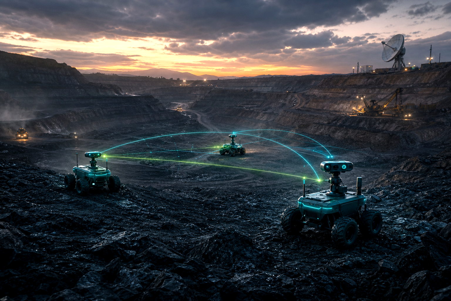 Autonomous inspection robots coordinating across a remote mining site